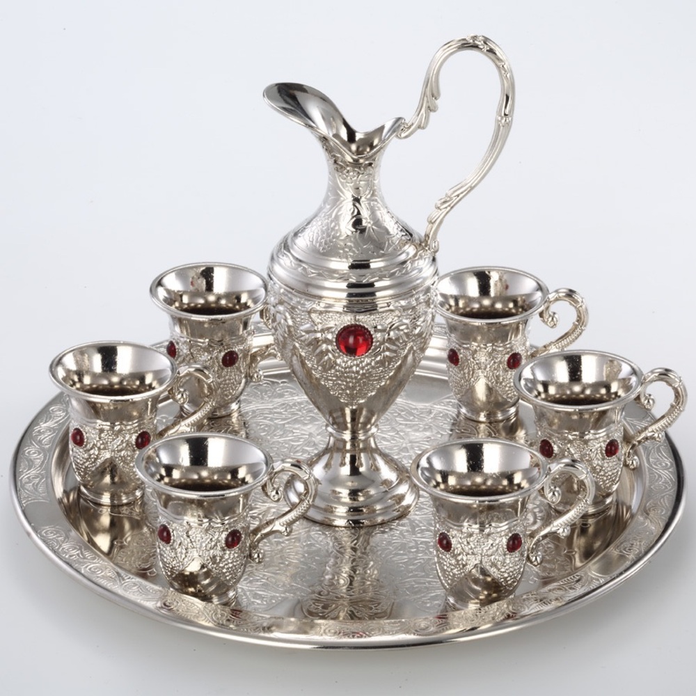 ARSAL ZemZem Made in Turkey Silver Color ZamZam Tea Set Pitcher Carafe 6 Cups